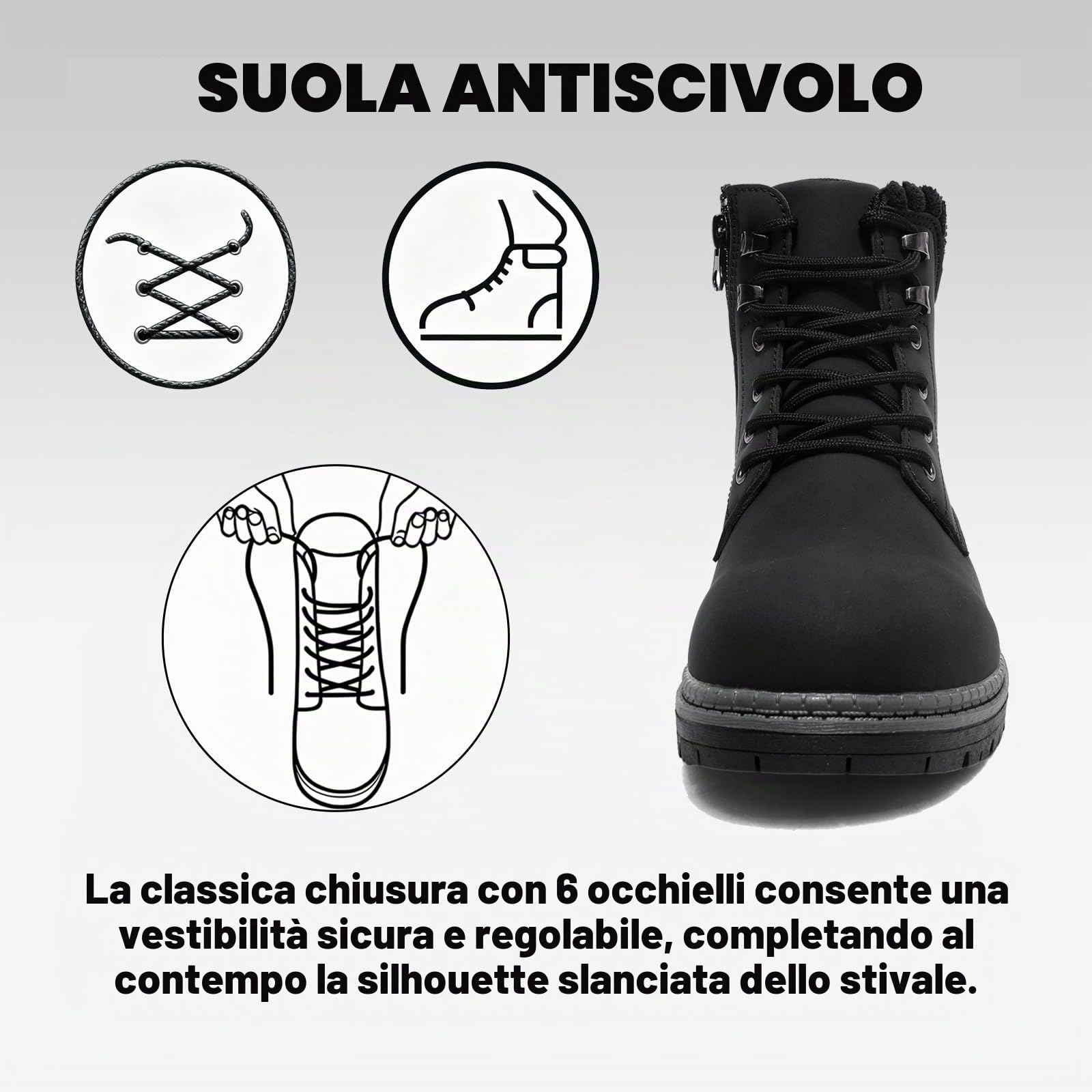 Stivali Donna Inverno Scarpe da Neve Impermeabili Stivaletti Pelliccia Stringate Outdoor Stivali da Trekking Caldi Snow Boots GR.37-42 Nero-38EU