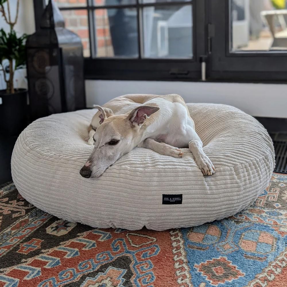 EDEL&SCHNELL Hundebett Wechselbezug in hellem Beige, Ersatzbezug für runde Hundebetten 90 cm, Bezug aus weichem Baumwoll-Cord-Stoff