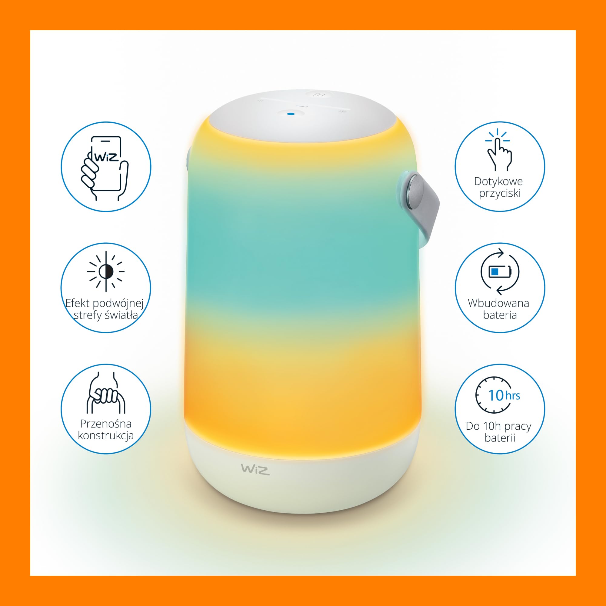 WiZ Inteligentna lampa stołowa True Portable, Wi-Fi, wiele odcieni bieli, szeroka paleta kolorów, sterowanie aplikacją i dotykowo