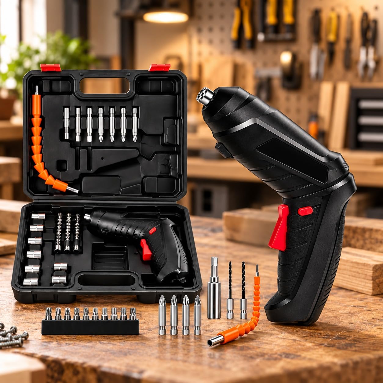 Mini Parafusadeira Portátil Recarregavel Bivolt 46 Peças Para Uso Básico