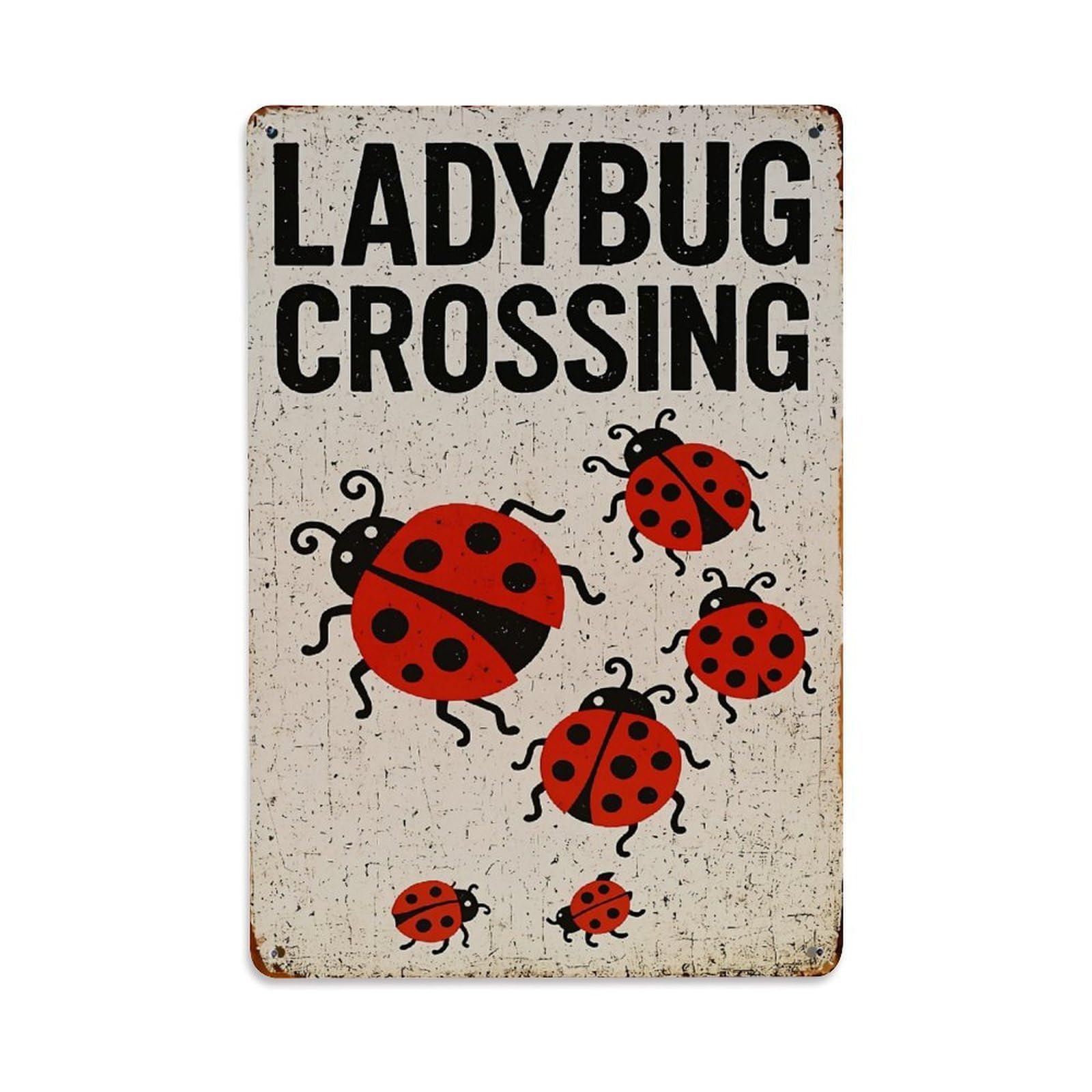 Ladybug Crossing Pattern Print Sign Retro Metal Tin Sign, Vintage Decor Art Poster for Bar, Home, Man Cave, Kitchen, Laundry Room Gift 8x12Inch