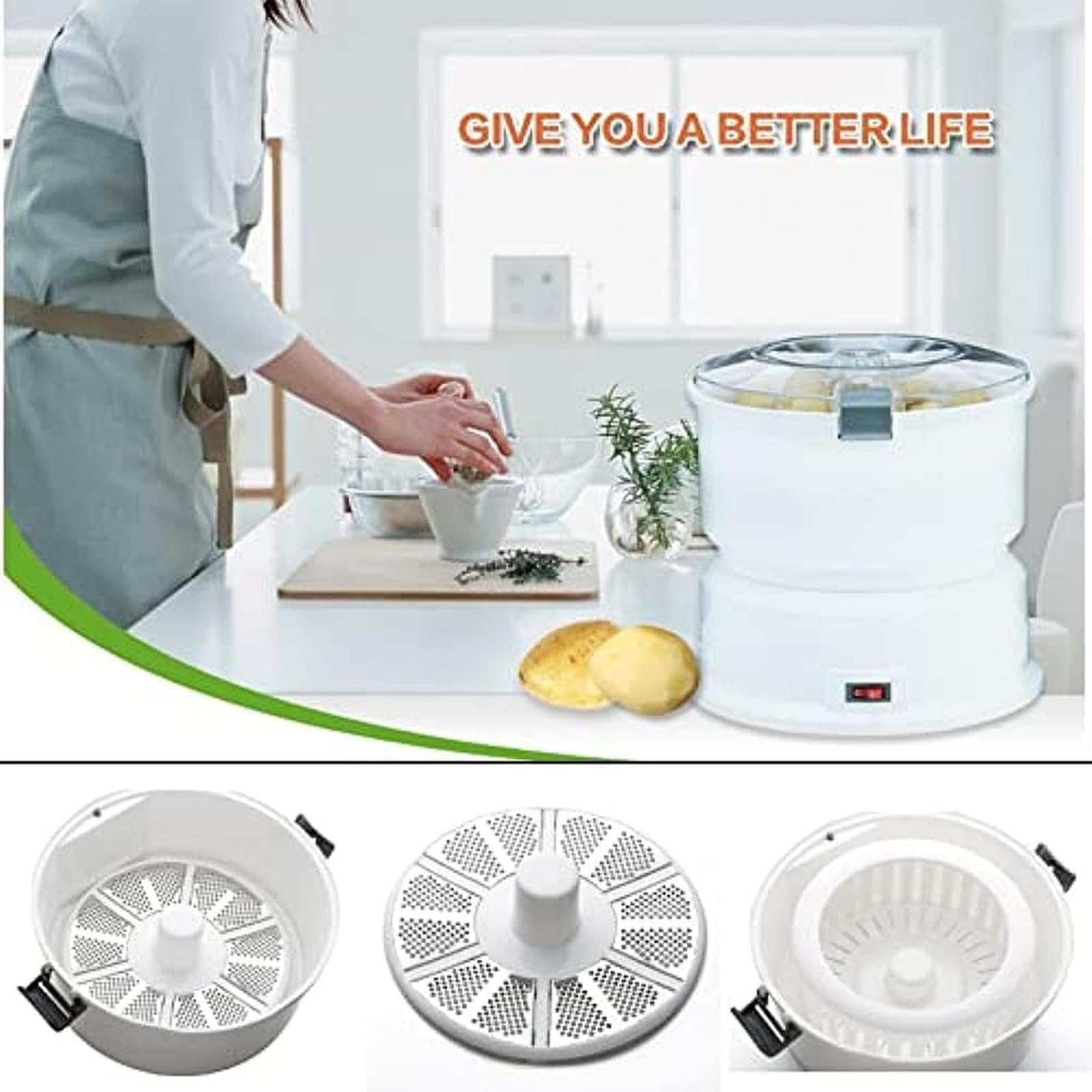 Sbucciatore Automatico per Patate da 85 W, Pelapatate Elettrico, con Contenitore E Blocco di Sicurezza Rotante, capacità 2,2 Libbre, per Patate, Patate Dolci, Pomodori, Zucchine