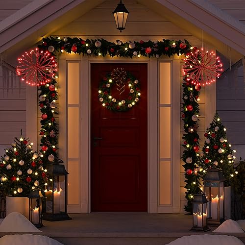 Miniatura 5 de Baquler 2 adornos de copo de nieve de Navidad de 10 pulgadas de alto con luces LED, decoración de vacaciones, luces de copo de nieve 3D, adorno