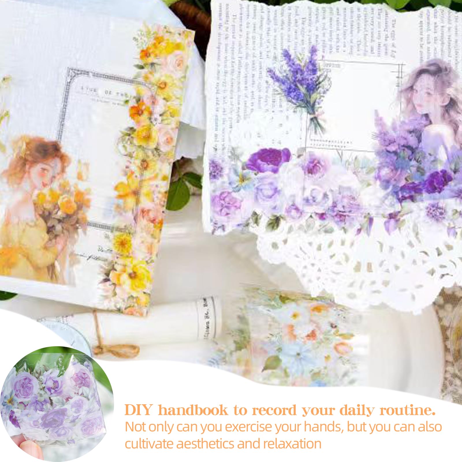 Cintas Washi Adhesivas De Flores - 3 Rollos Transparentes PET, Para Manualidades, Scrapbooking Y Diarios