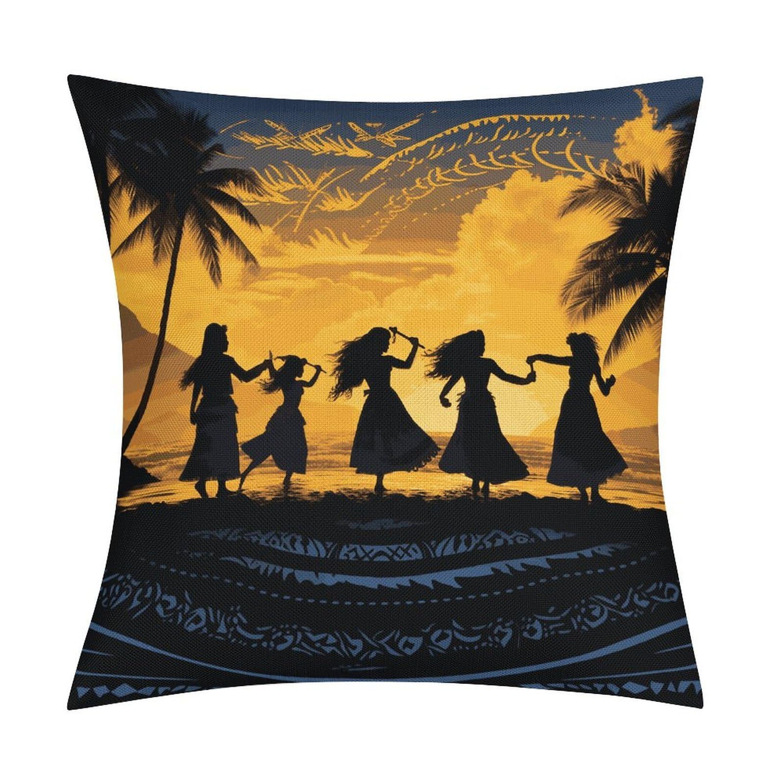 Fodpand Style Five Silhouettes Of Hawaiian Dance Pillow Covers 18X18 Inch, Pillow Cases Boho Farmhouse, Throw Pillow Covers For Couch Sofa Bed Spring Home Decor
