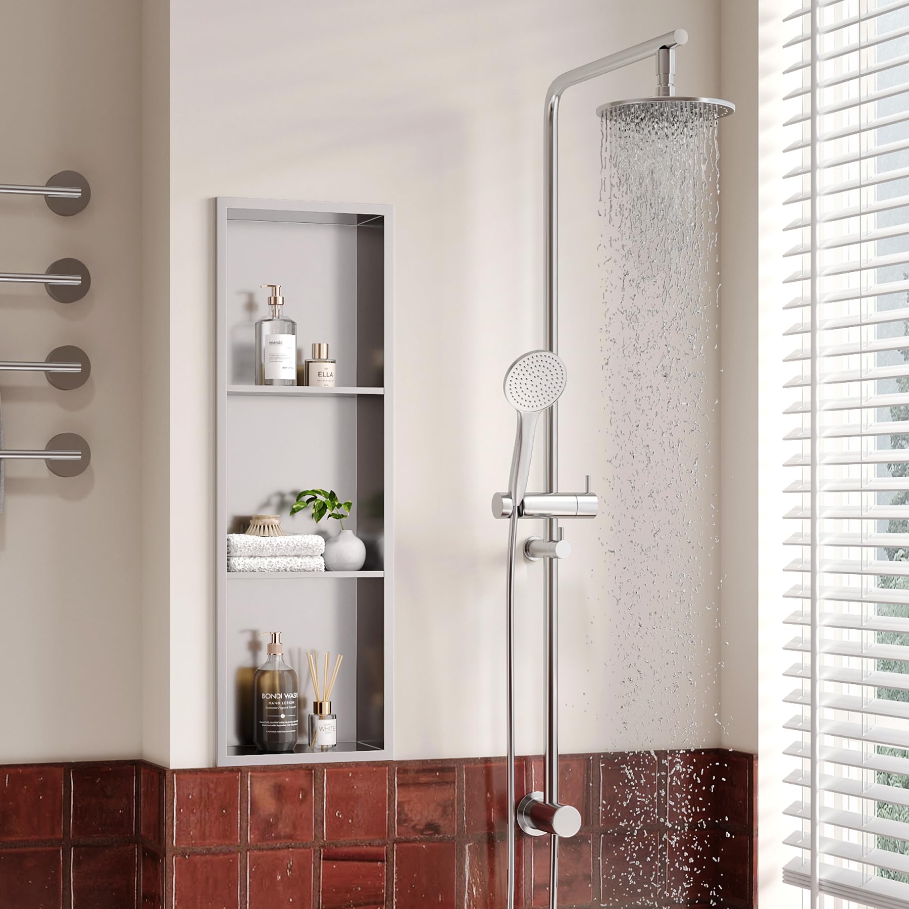 Neodrain Stainless Steel Shower Niche Recessed 3-Tier Niche Shower Storage for Bathroom 90 x 30 x 10 cm