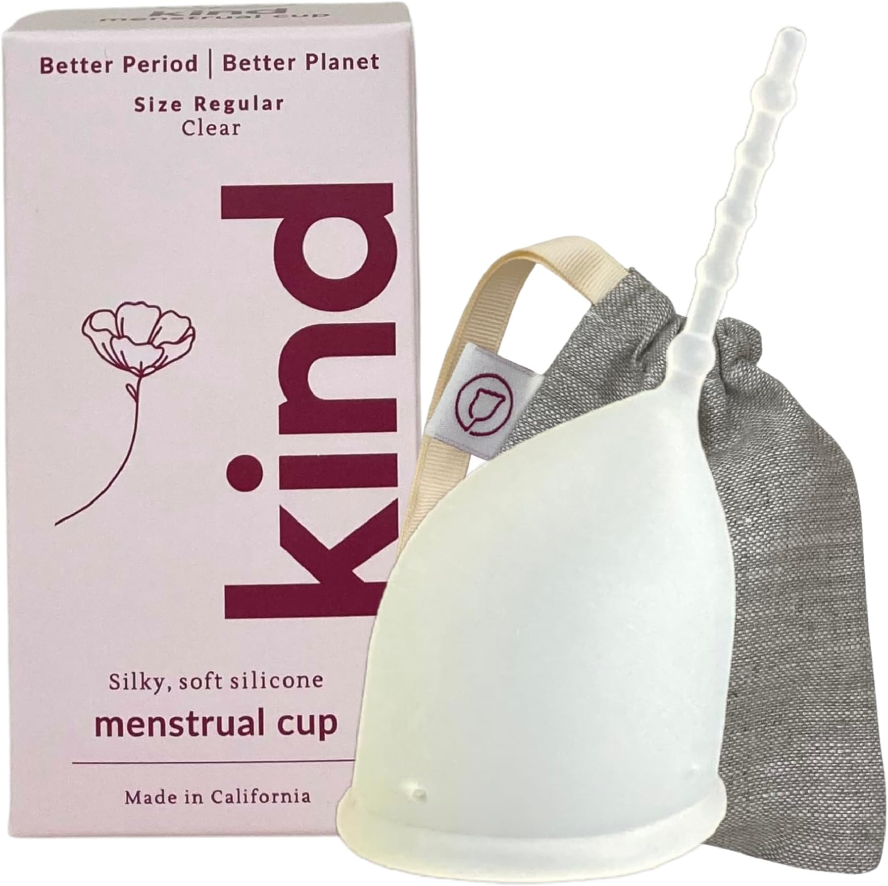 Kind Cup | Comfortable | Soft | Curved Period Cup | Easy to Reach | Easy to Use | 100% Medical Grade Silicone Cups | Patented Menstrual Cups | Reusable Cups (Clear - Regular)