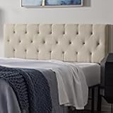 Lucid Mid-Rise Upholstered Headboard - Diamond Tufted - Padded Polyester - Adjustable Height from 34” to 46” - Easy Assembly - Bed Frame or Wall Mount - Sturdy - Pearl - King / Cal King Size