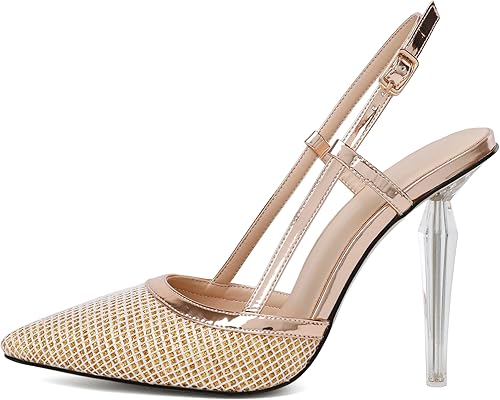 Joseywade Zapatos de tacón alto transparente para mujer, tacones de aguja altos transparentes de 4 pulgadas, tacones con tiras puntiagudas,