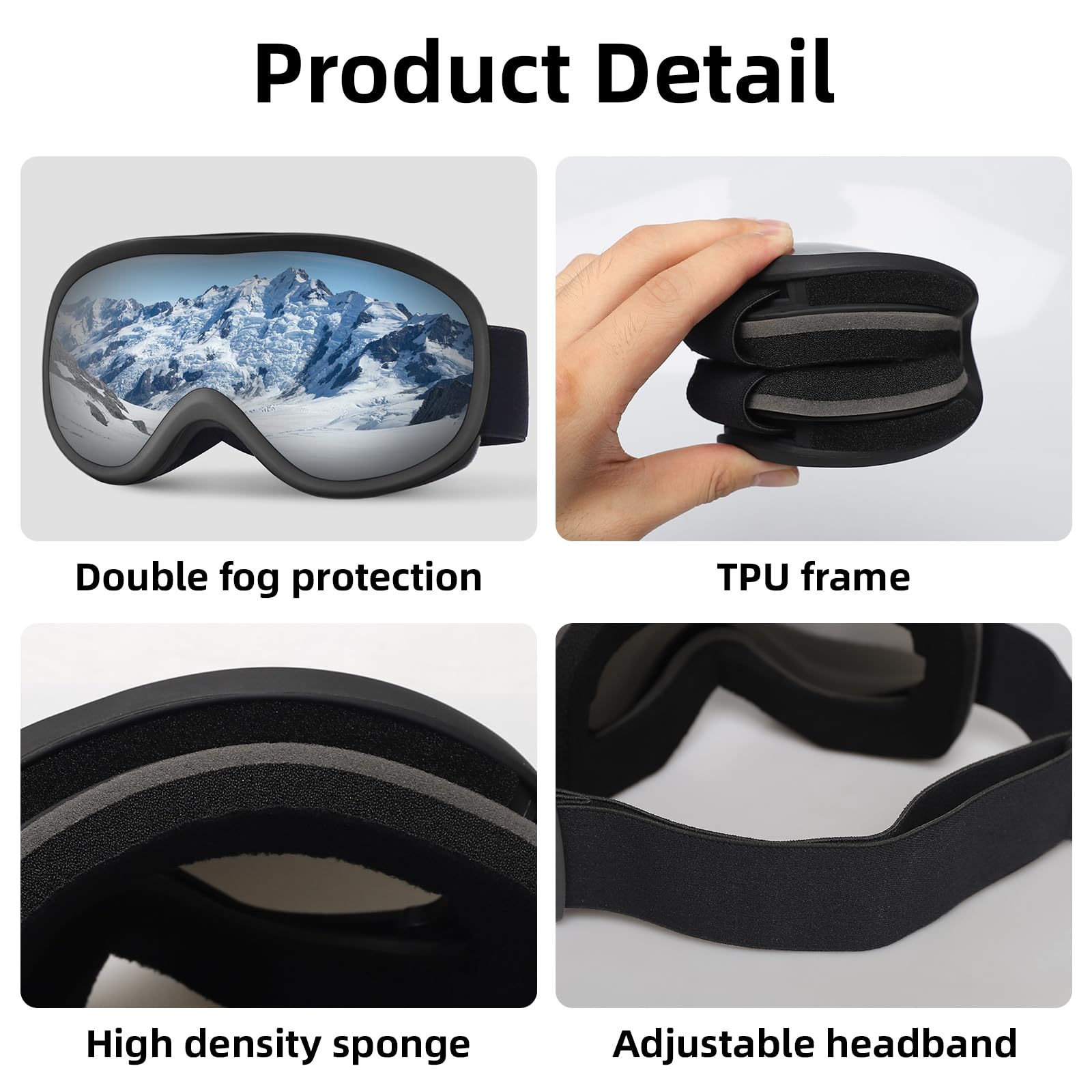 Masque de Ski anti-buée à double écran - Lunette de Ski sphérique pour adultes et adolescents - compatible avec lunettes de vue (Noir Argenté)