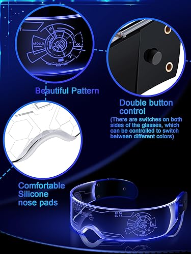 Miniatura 5 de TOODOO - 2 pares de gafas de visera LED de 7 colores, gafas futuristas, accesorios punk iluminados para disfraz de fiesta Rave