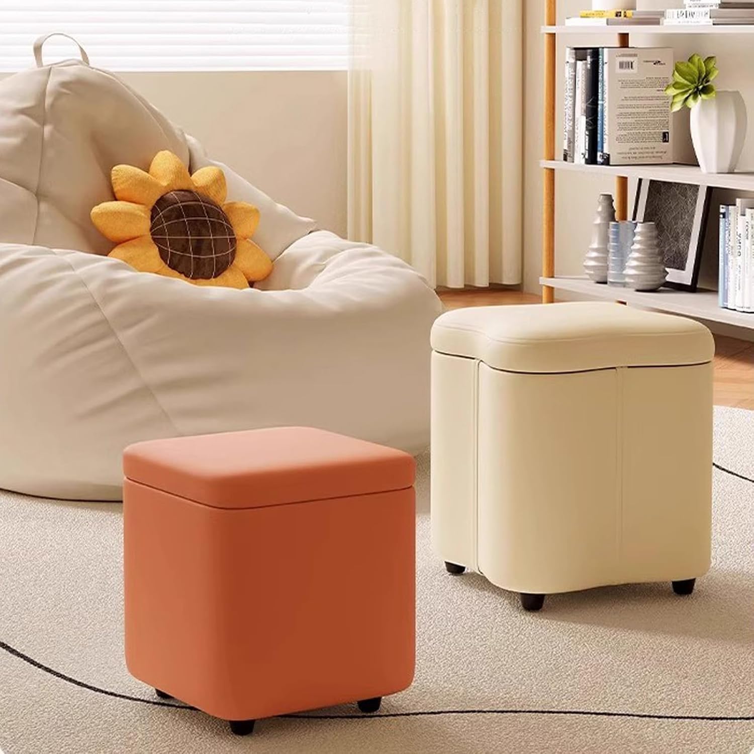 Storage Bench Footstool for Living Room Entryway Shoe Bench Upholstered Footrest Storage Box with Padded Seat 30X30X35cm