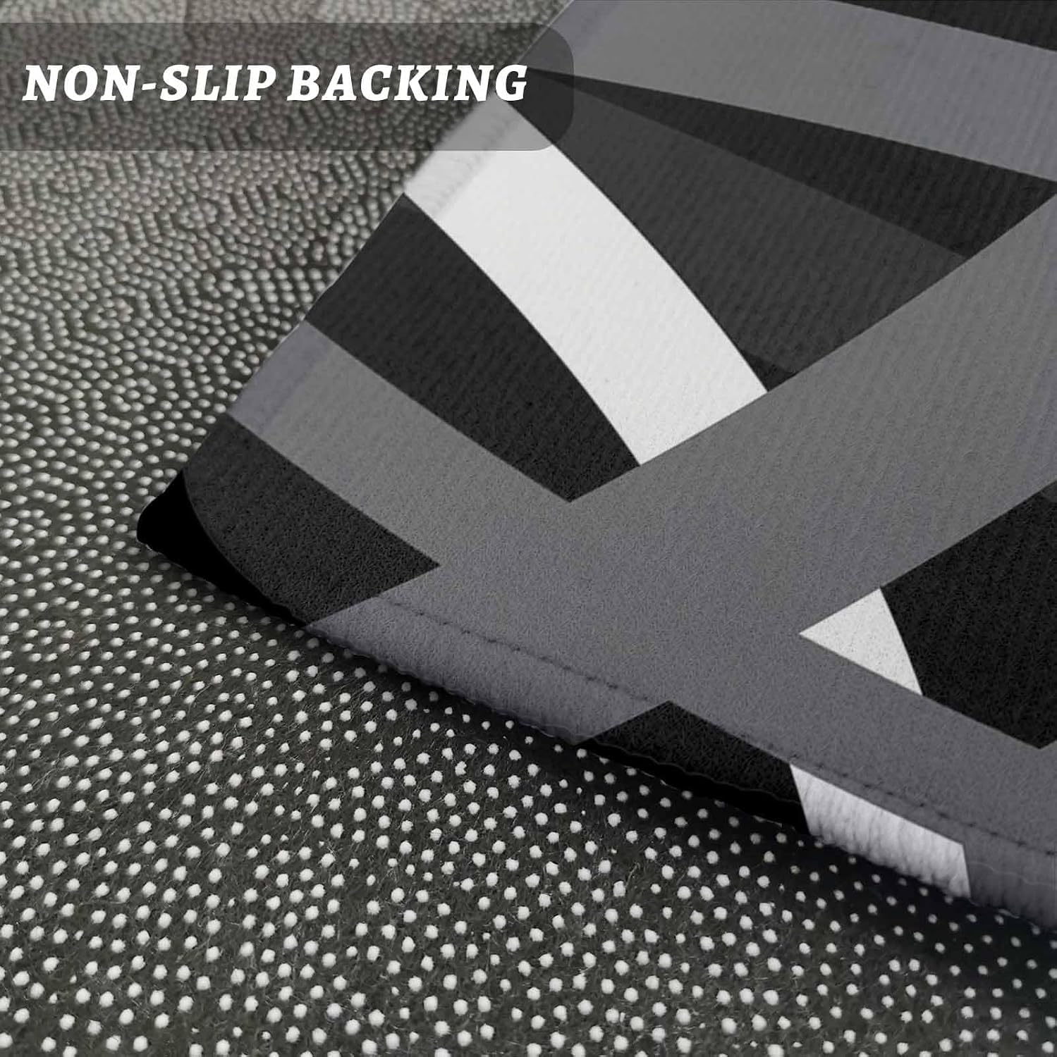 Teamery Kitchen Mats for Floor Black White Gray Lines Washable Non Slip Kitchen Rugs 1PCS, Abstract Geometric Art Absorbent Standing Mats for Sink Bathroom Office Living Room 15.7x47.2in