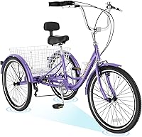 Vista 26 de H&ZT Triciclo para adultos, bicicleta de 3 ruedas, triciclo crucero, con cambio de 7 velocidades, manilla de freno de estacionamiento, paso bajo