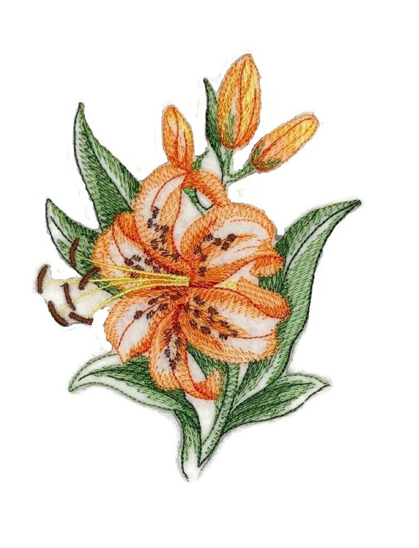 Custom Blooming Flowers Sketch[Sketched Tiger Lily Single ] Embroidered Iron on/Sew Patch [4.5" * 5"] [Made in USA]