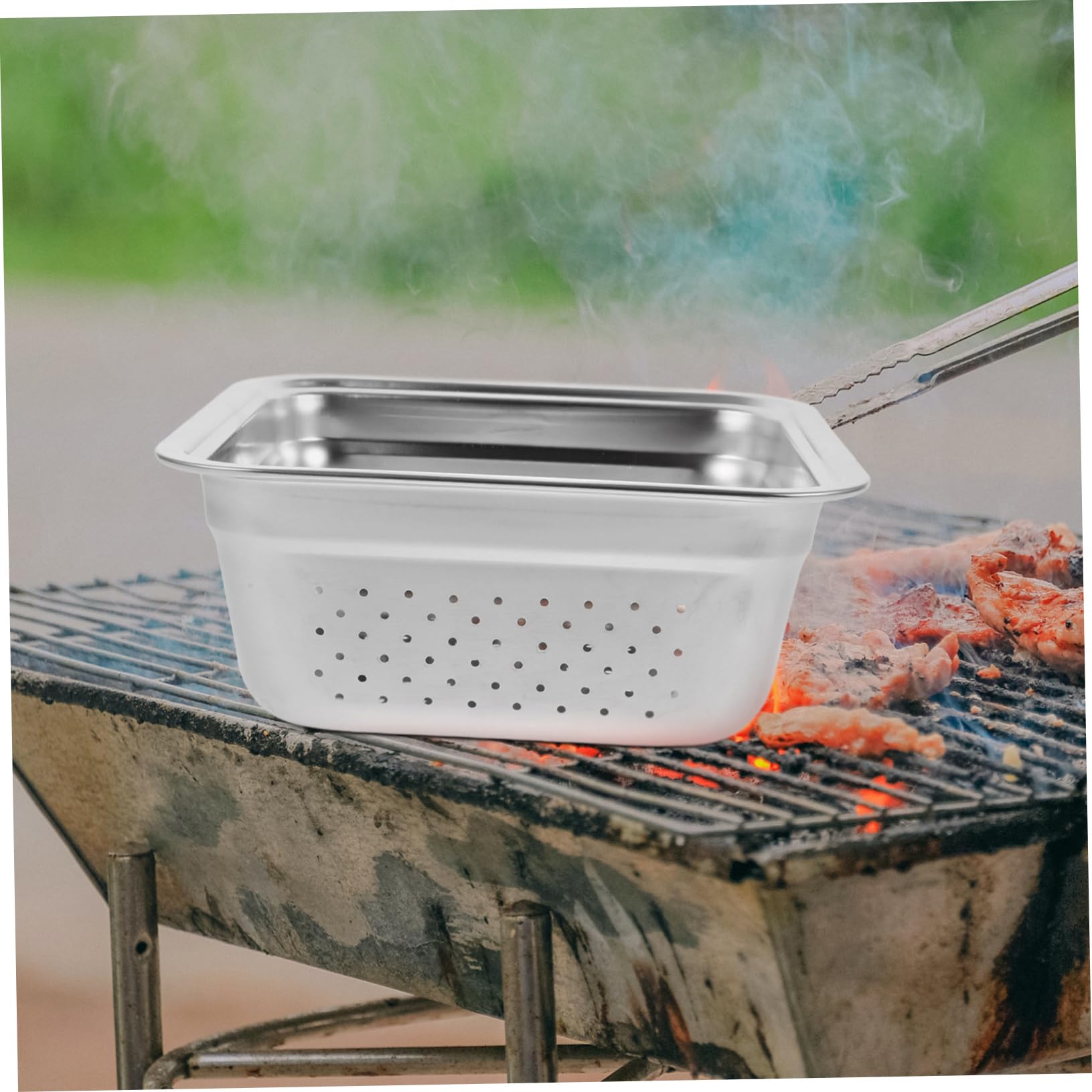 BESPORTBLE 2stücke Wiederverwendbarer Grillkorb Aus Edelstahl Tragbare BBQ Grill-Schale Mit Löchern Für Gemüse Und Für Outdoor-Camping Und Gartenpartys