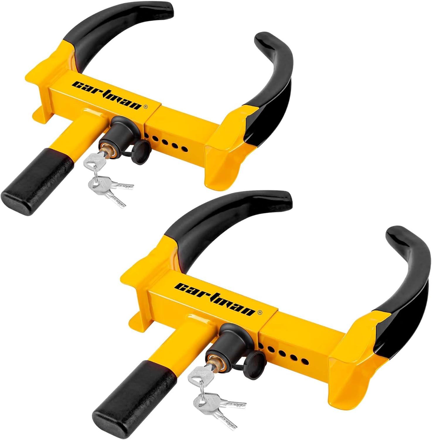 CARTMAN 2 Packs Heavy Duty Trailer Wheel Clamp, Yellow/Black Universal Security Tire Lock, Adjustable Anti Theft Lock for Trailers SUV Boats ATVs Motorcycles Golf Cart, 6 Alike Keys 2pk Black-yellow