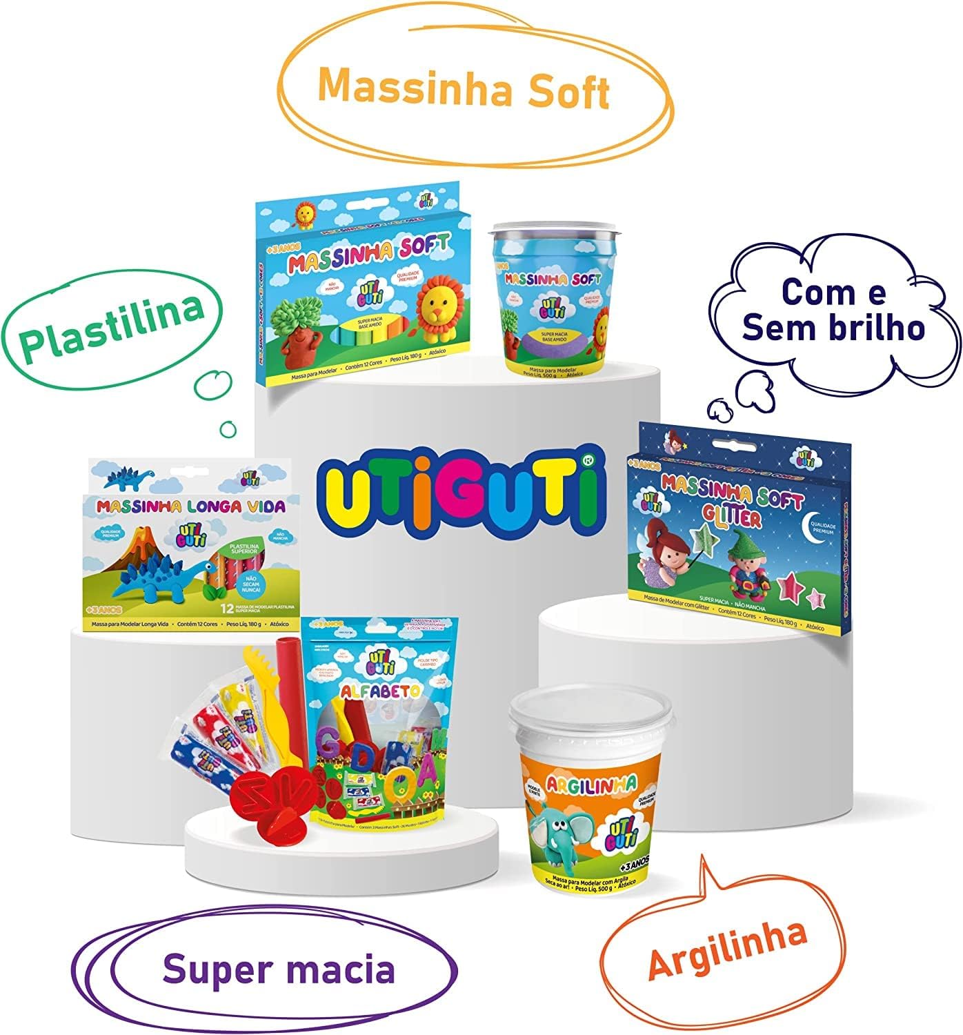 UTIGUTI Massinha Soft, Massa para Modelar Colorida em Estojo, Tradicional, 6 Cores