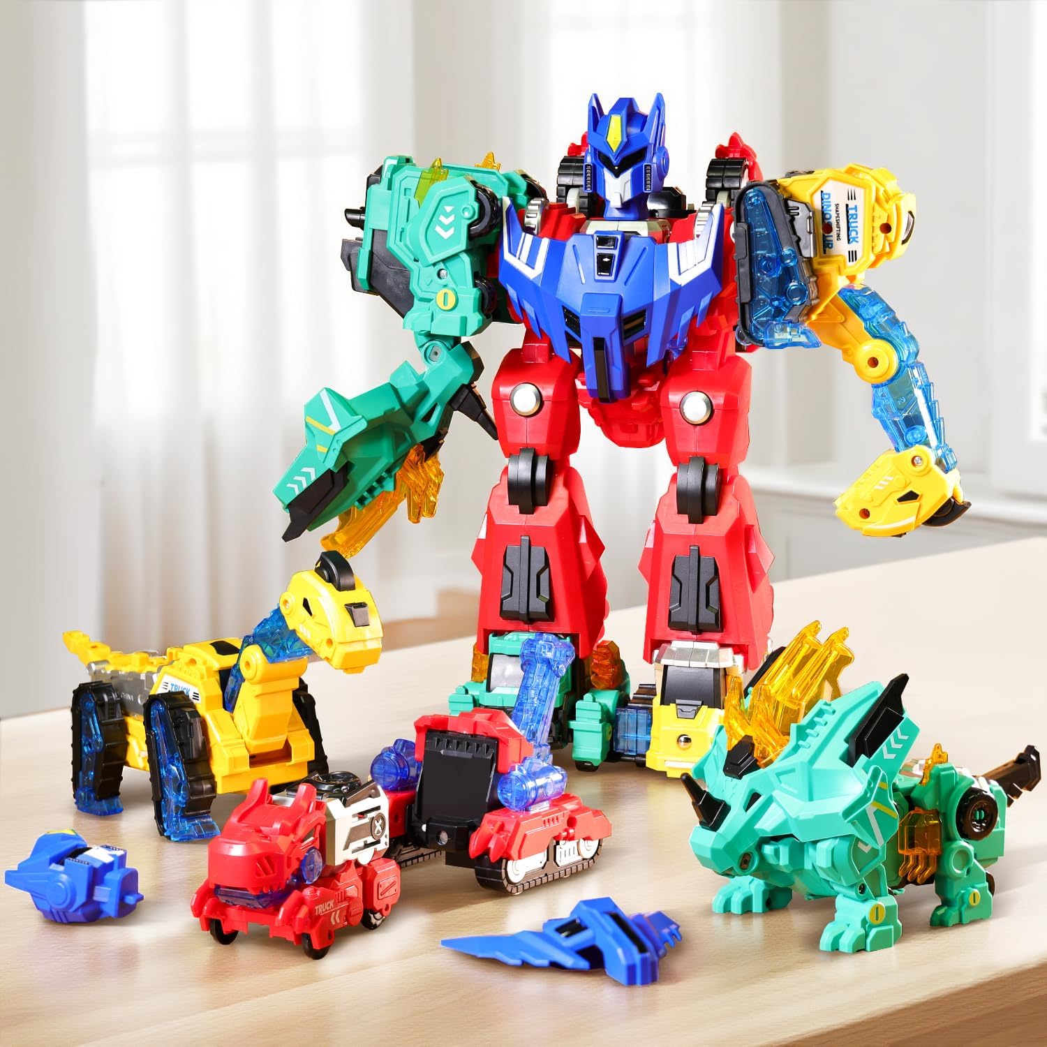 VEAIS Magnetic Transform Dinosaur Robot Toys,6 in 1 Transforming Robots Toy for Kids,Easy DIY Assembly Function,Toddler Robot Construction Vehicles Set,Educational STEM Toys for 3 4 5 6 Year Old Boys