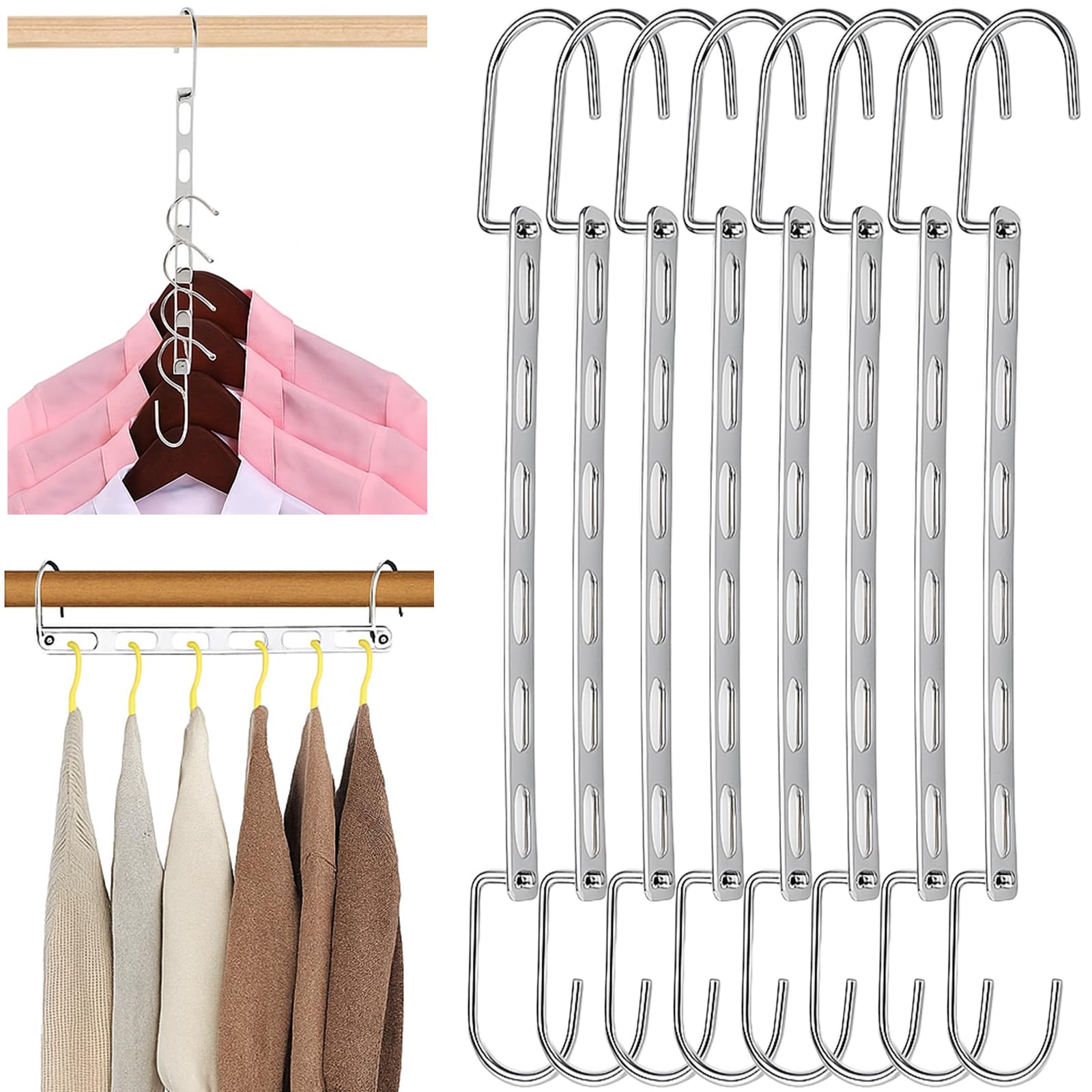 8 Pack Space Saving Metal Collapsible Hangers for Heavy Clothes, Closet Space Savers Metal Hanger Organizer for Dorm, Room Essentials Storage