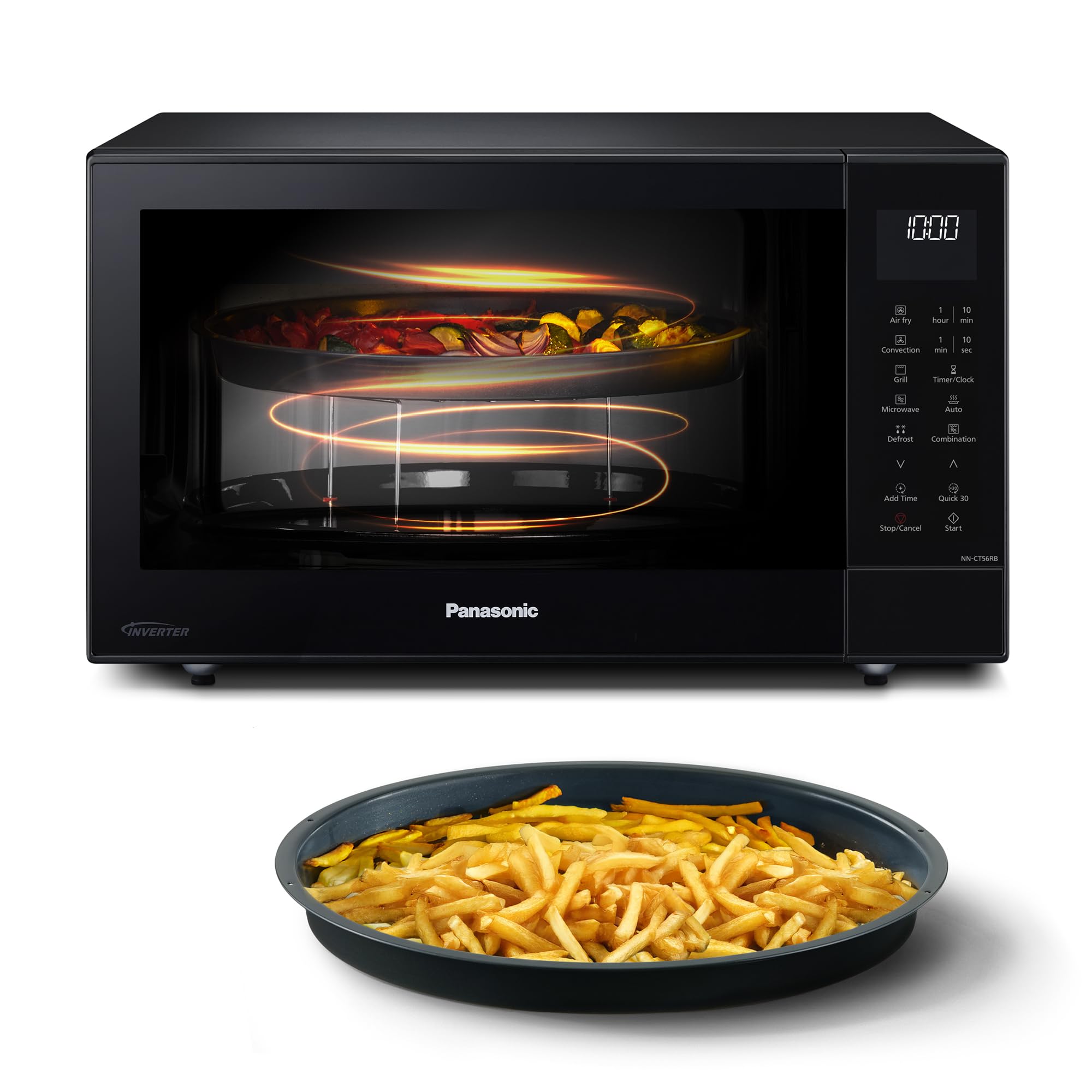Panasonic NN-CT56RBEPG 27 l kuchenka mikrofalowa kombi 4 w 1 z Airfryer, inwerter 1000 W, 19 automatycznych programów, grill konwekcyjny, oszczędność miejsca, smukła konstrukcja, czarna