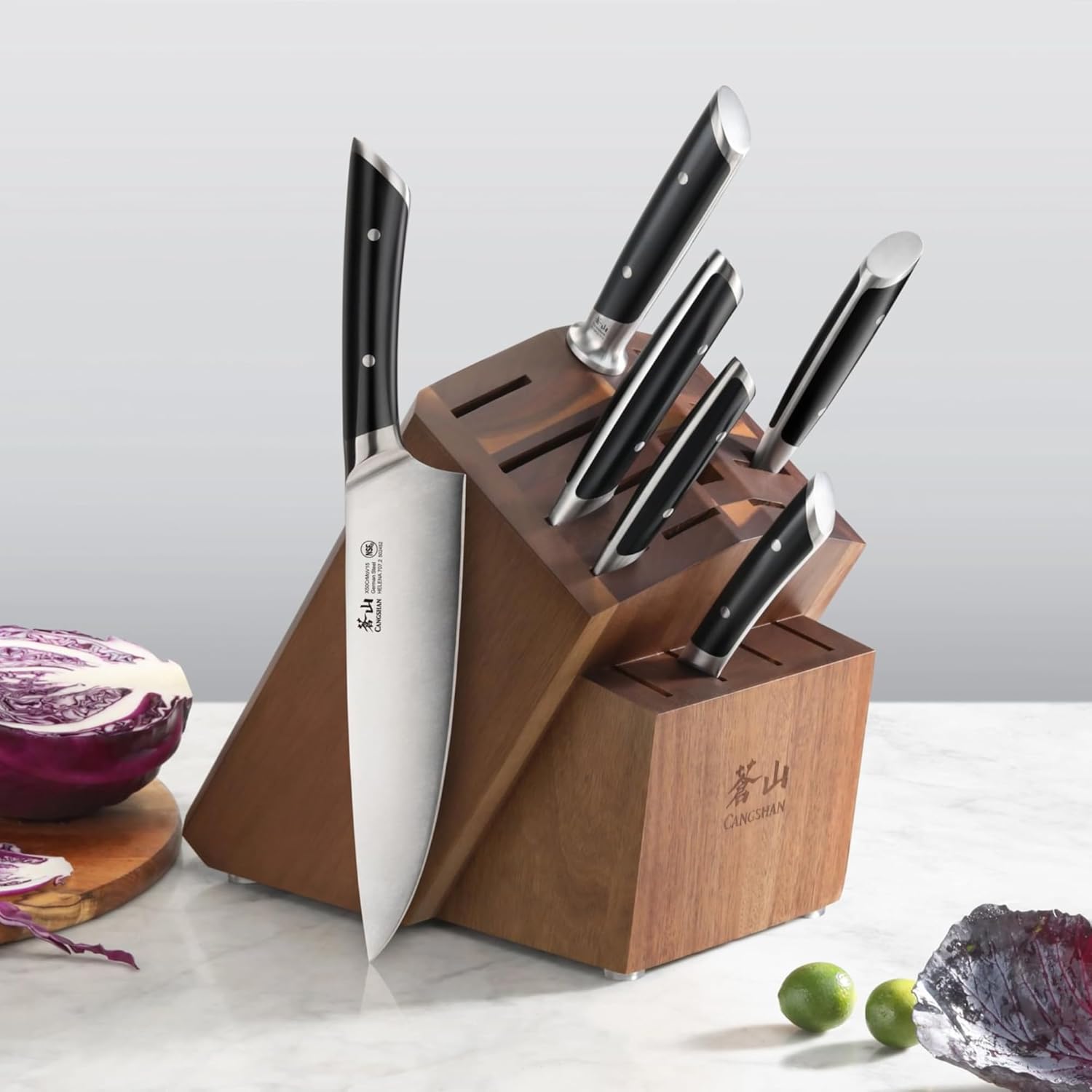 Cangshan Empty Knife Block, 16-Slot Organizer, Angled Top (Acacia Wood)