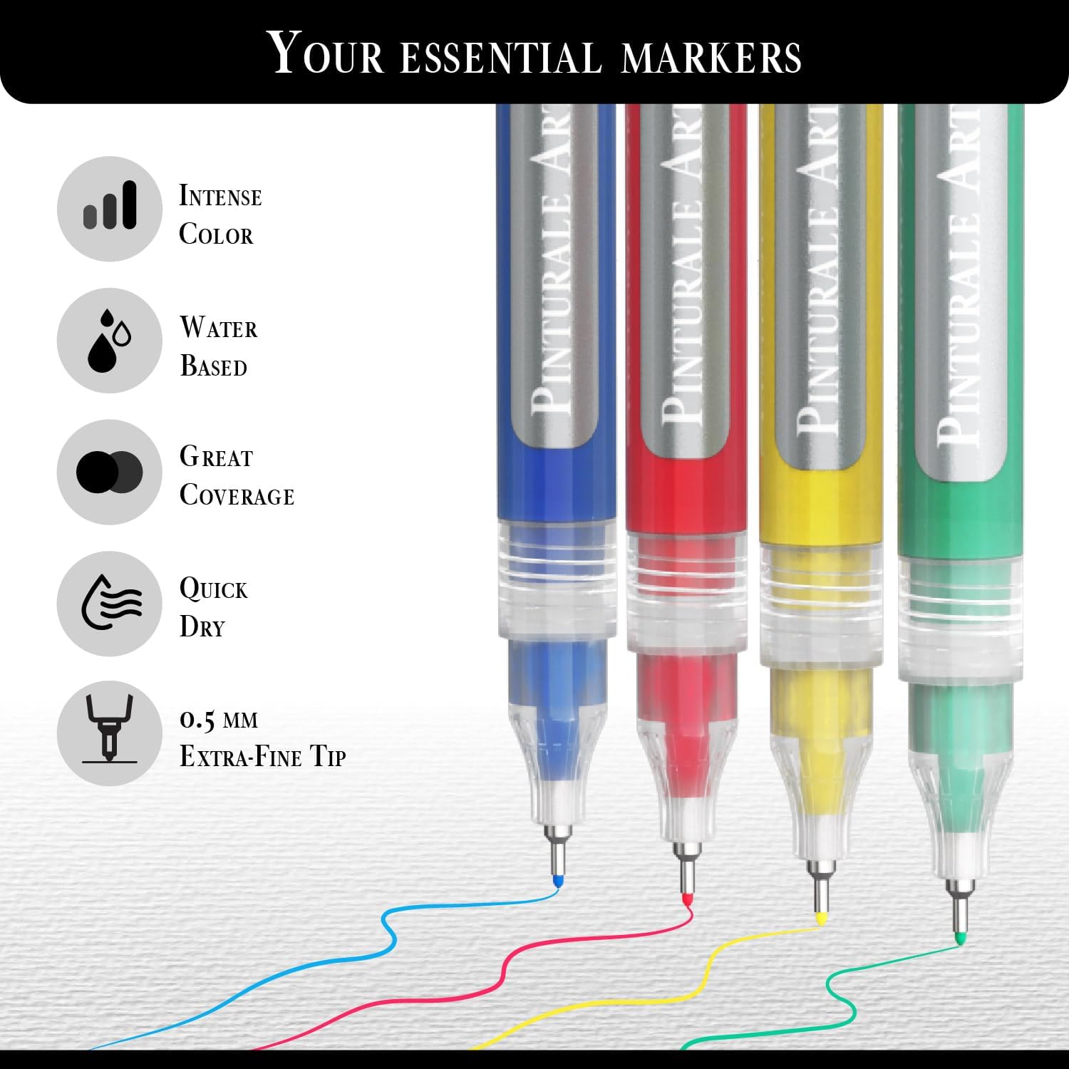 Pinturale Arts® Ultra Fine Tip Acrylic Paint Pens | Set 21 Extra Fine Point Paint Pens 0.5 mm | For Black Paper, Ceramics, Rock Painting, Glass, Wood, Canvas, Metal