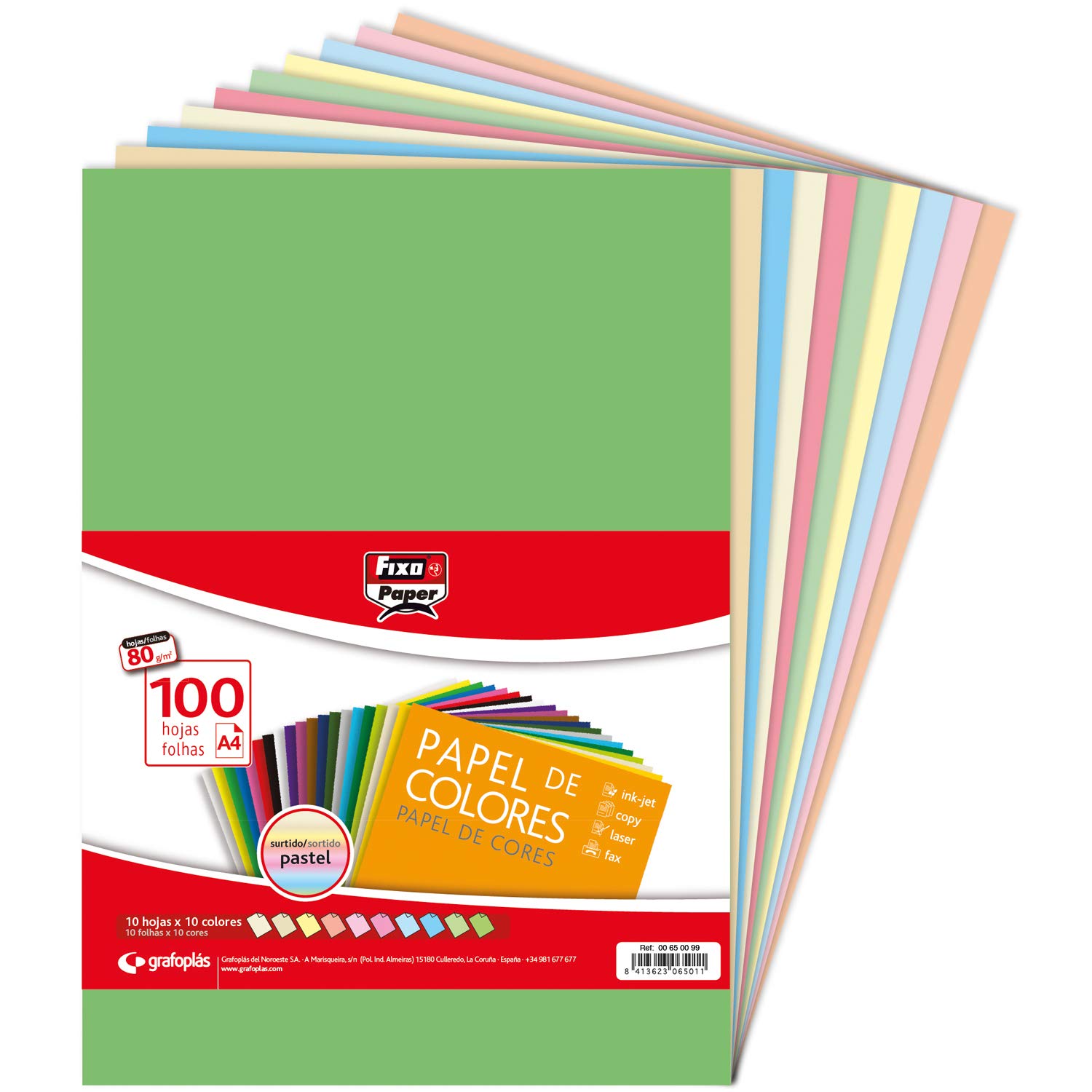 Fixo Paper 650099 Pack of 100 Sheets of A4 Paper, 80 g, Multicoloured, 500