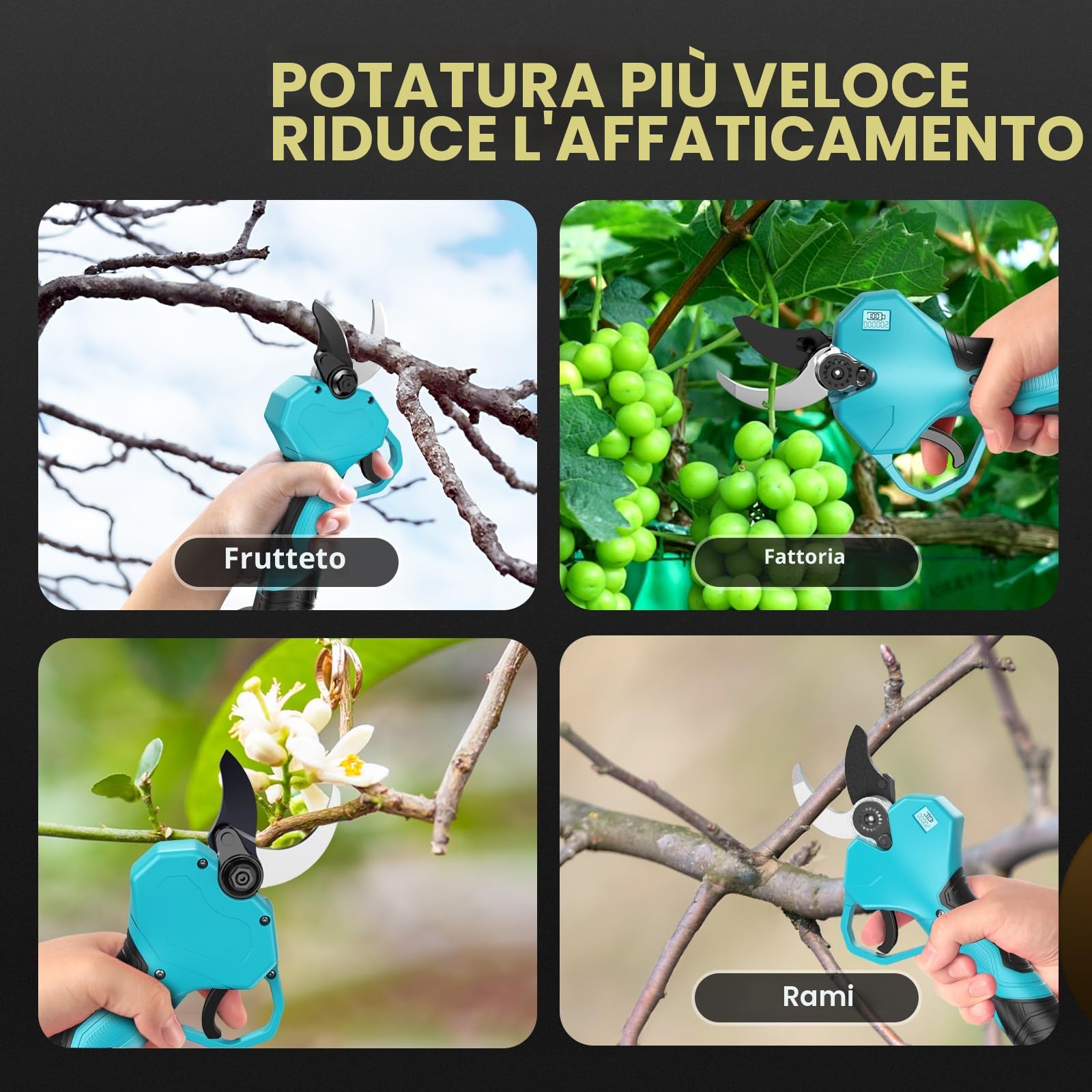 Forbici Potatura a Batteria, con Marsupio e Cavo di Prolunga, Apertura Massima Della Lama 50 mm, Batteria SK7 da 21V 2*2000mAh, Forbici da Potatura con Motore Brushless per Giardinaggio, Alberi Frutto