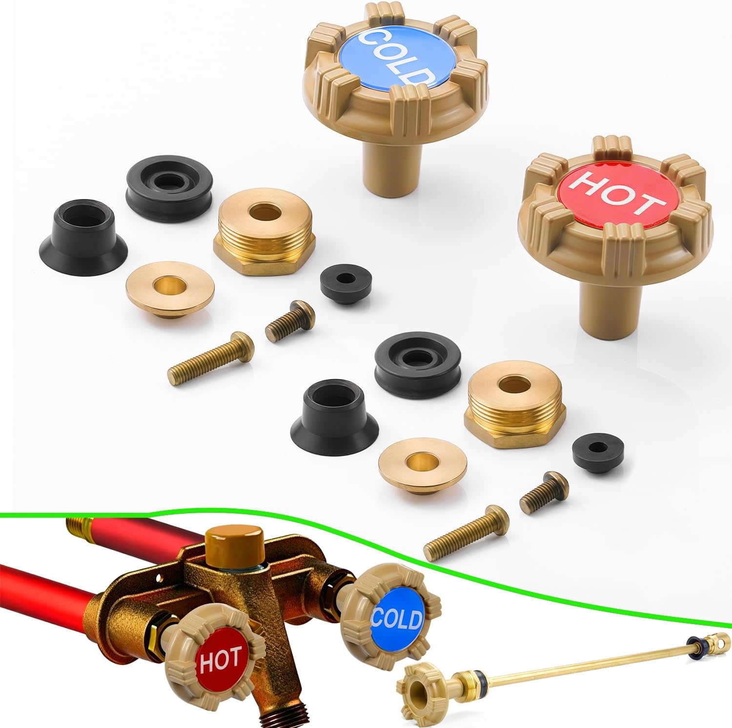 RK-22MH Outdoor Faucet Repair Kit for Woodford Model 22 Outside Faucets Parts Include Wheel Metal Handle Screws Packing Nut Washer Valve Seat Rubber, 18PCS Set