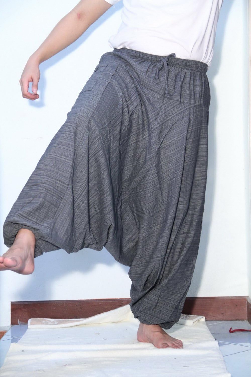 Elastic Cotton Pants Unisex Aladin Hippy Yoga Harem Gray