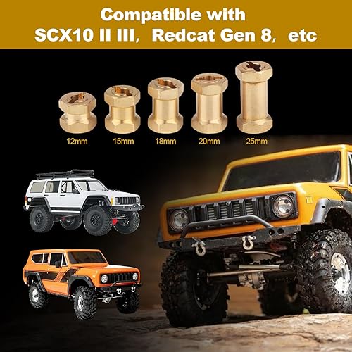 Miniatura 5 de Hobbypark Espaciadores de latón RC de 0.472 in, extensores de cubo hexagonal para ruedas RC Crawler Axial SCX10, adaptador de unidad hexagonal