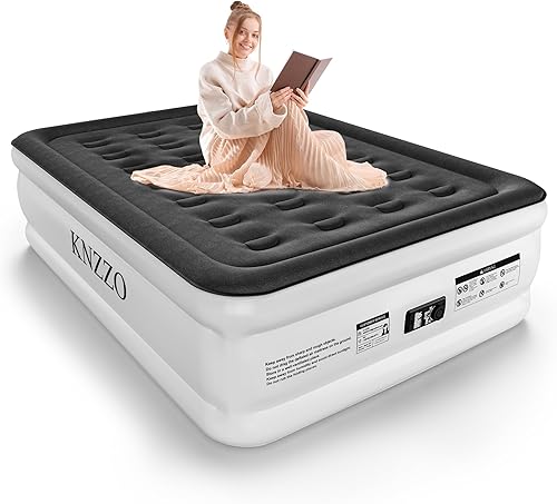 Miniatura 10 de Colchón de aire doble con bomba incorporada, colchón inflable superior de 18 pulgadas con tela flocada impermeable, cama inflable rápida de tres