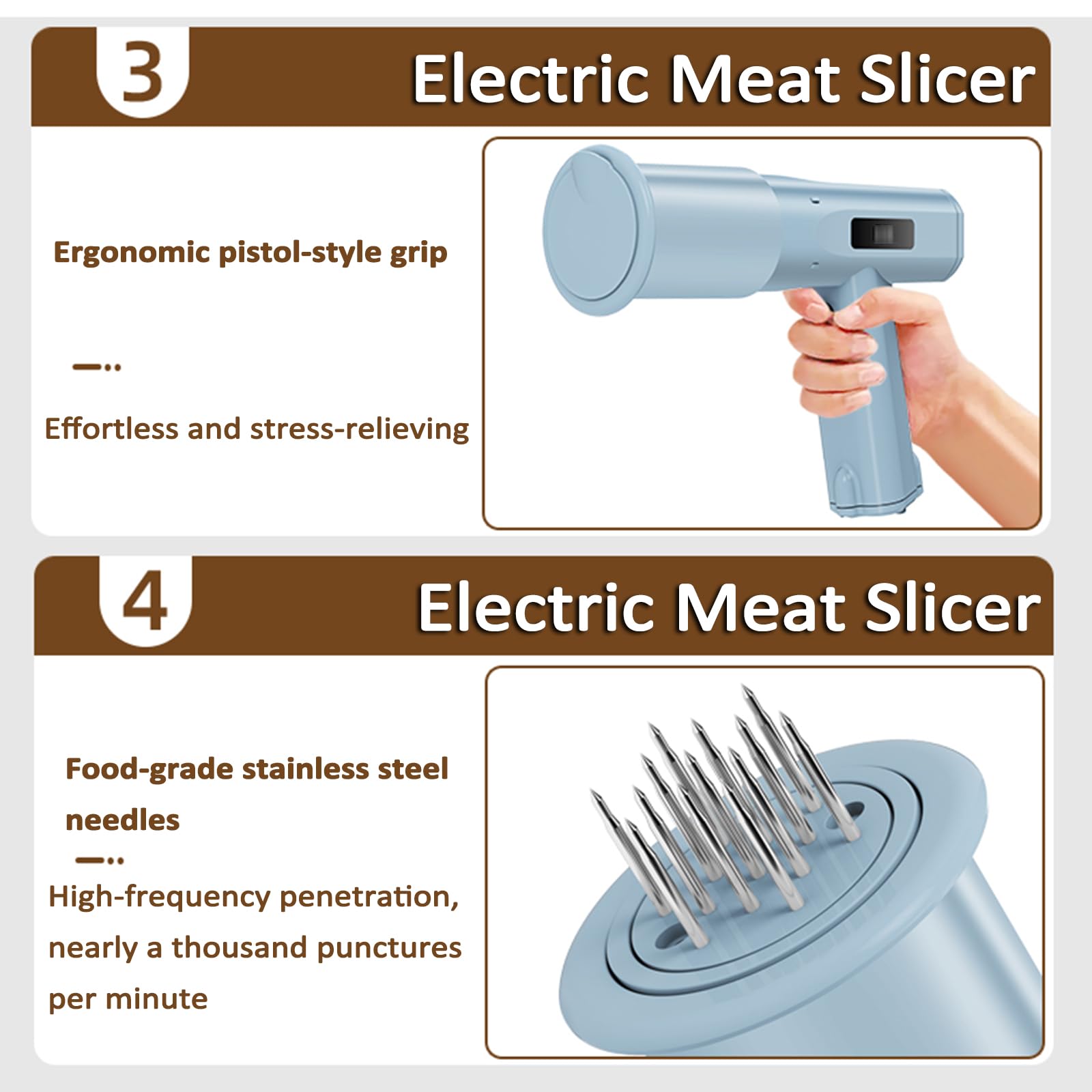 Elektryczny tenderizer do mięsa, ręczny młotek do mięsa z 13 igłami ze stali nierdzewnej, piercing 5000 razy na minutę, do wołowiny, kurczaka, wieprzowiny