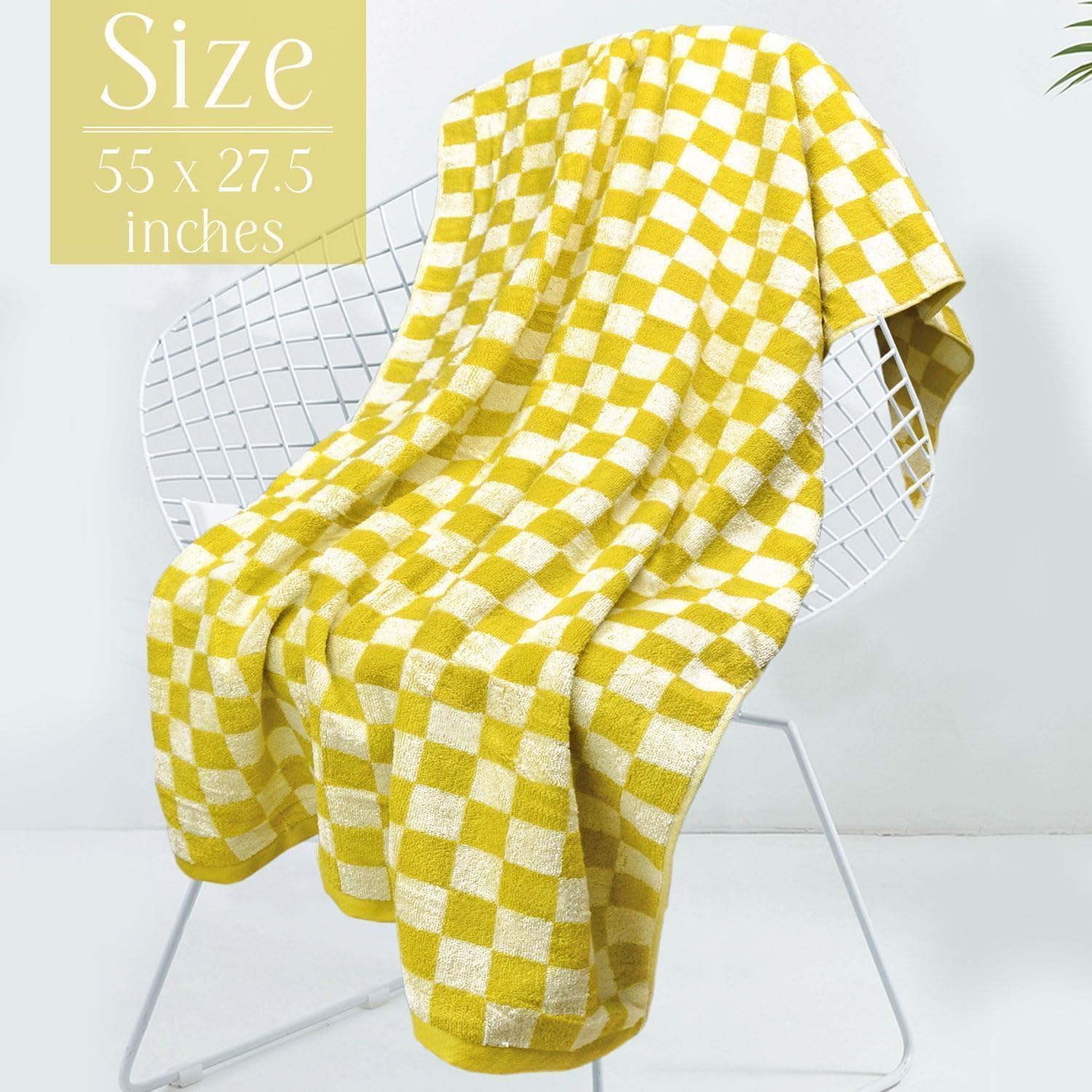 Jacquotha Checkered Bath Towel Set in Yellow and Lilac, Soft Large Shower Towels Bathroom 2 Pack 55” x 27.5”, Thin Quick Drying for Beach Pool Swim