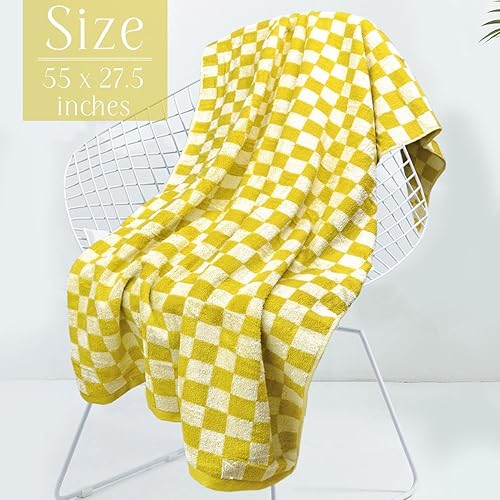 Miniatura 4 de Jacquotha Juego de toallas de baño a cuadros en amarillo y lila, toallas decorativas suaves para baño, spa, playa, toallas de ducha grandes, paquete