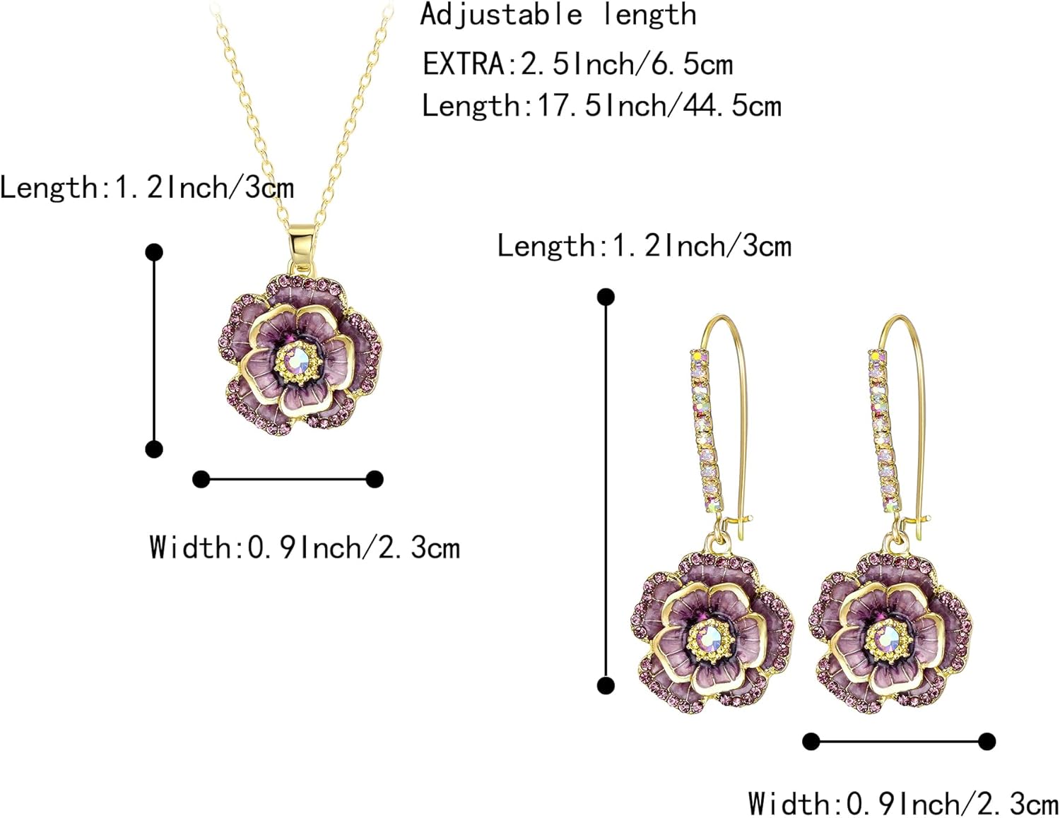 BriLove Rose Flower Necklace Earrings Set for Women Shiny Rhinestone Enamel Floral Fashion Jewelry Party Prom Accessories - Image 5