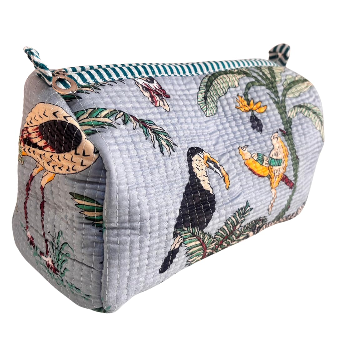 Quilted Cotton Travel Organizer Bag Set of 3 β Waterproof Toiletry Pouch, Cosmetic Makeup Bag & Multipurpose Travel Pouches for Women & Men, Handcrafted Block Print (Sunny Yellow) 2
