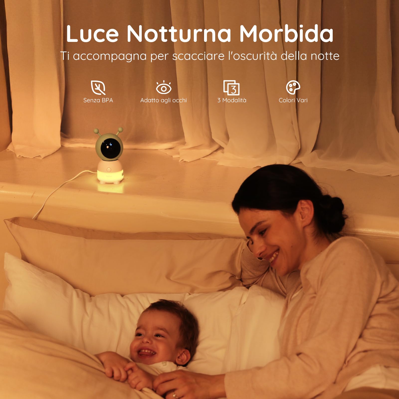 BOIFUN 2K Baby Monitor WiFi 360° con Luci Notturne, Display LCD 5" 3MP, Auto Tracking, Rilevamento Movimento e Suono IA