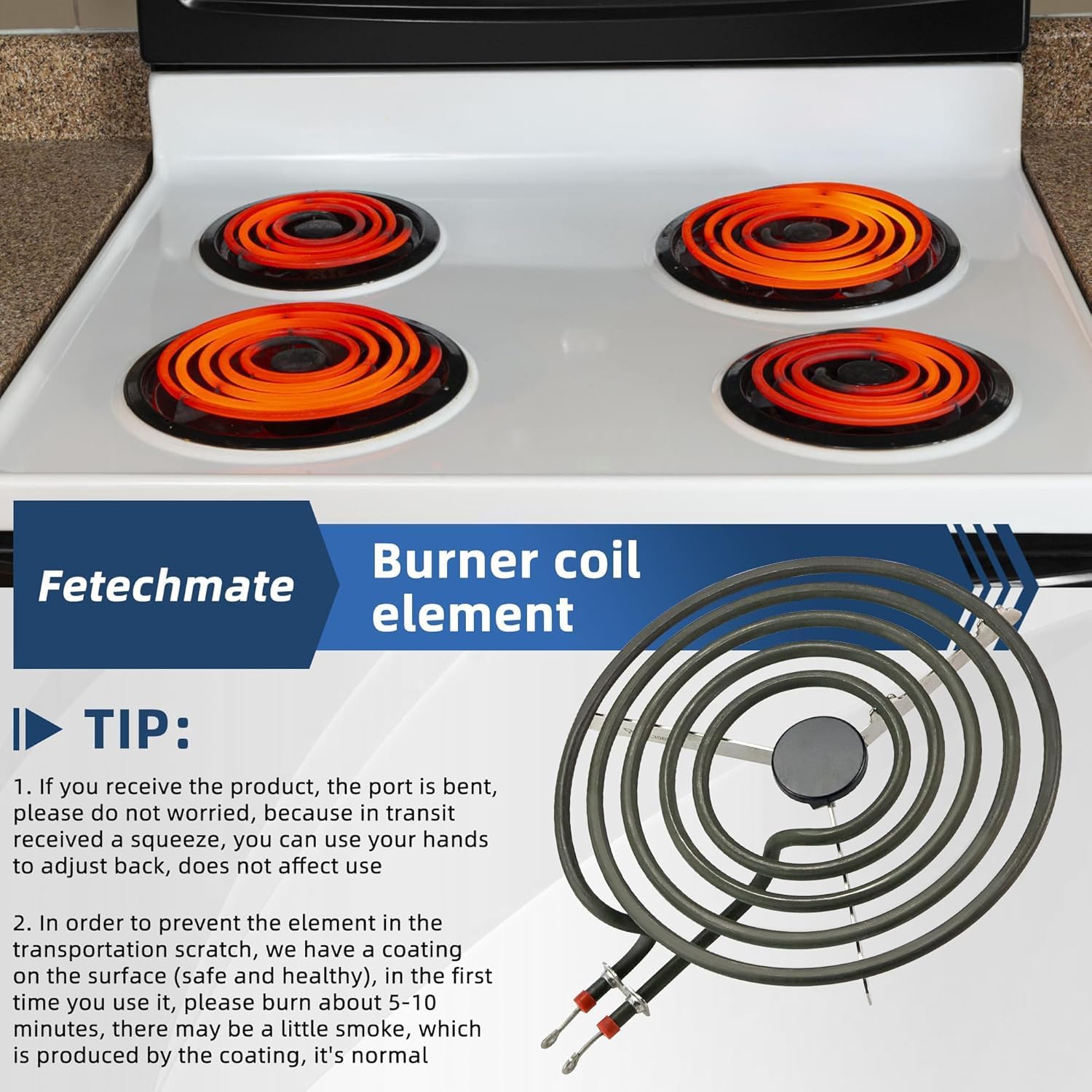 2 Pack MP21YA (8") Electric Range Burner Element Unit Set Replacement Fit for Frigi-daire Whirl-pool Ken-more May-tag Stove Top Burner Replace WPY04100166, 4381750, Y0E00801799, 19950009 By Fetechmate