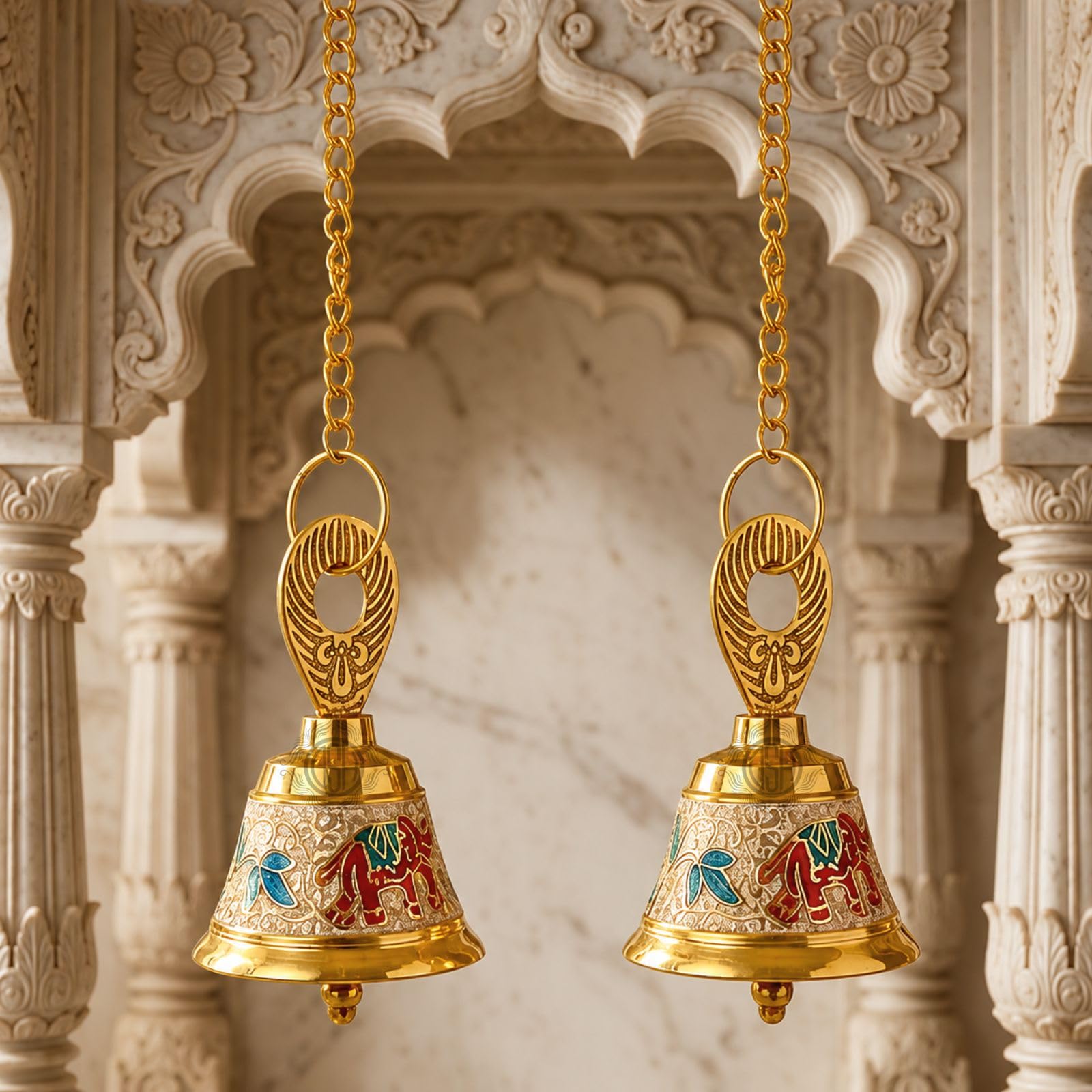 DSH Pure Brass Hanging Bell with Chain for Temple Mandir Door Home Decorative Ringing Bell (White, 2)-image-29