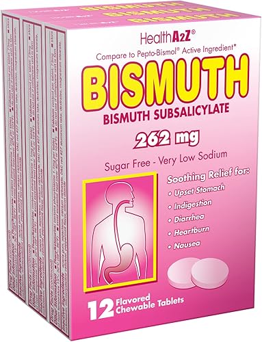 HealthA2Z Bismuto Subsalicilato de bismuto 262 mg Alivio multisíntoma (paquete de 3 (36 tabletas))