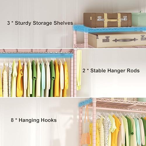 Vista 17 de FUTASSI P3 Plus - Perchero con ruedas, perchero para colgar ropa, resistente con ruedas, estante de armario portátil independiente de 45 pulgadas