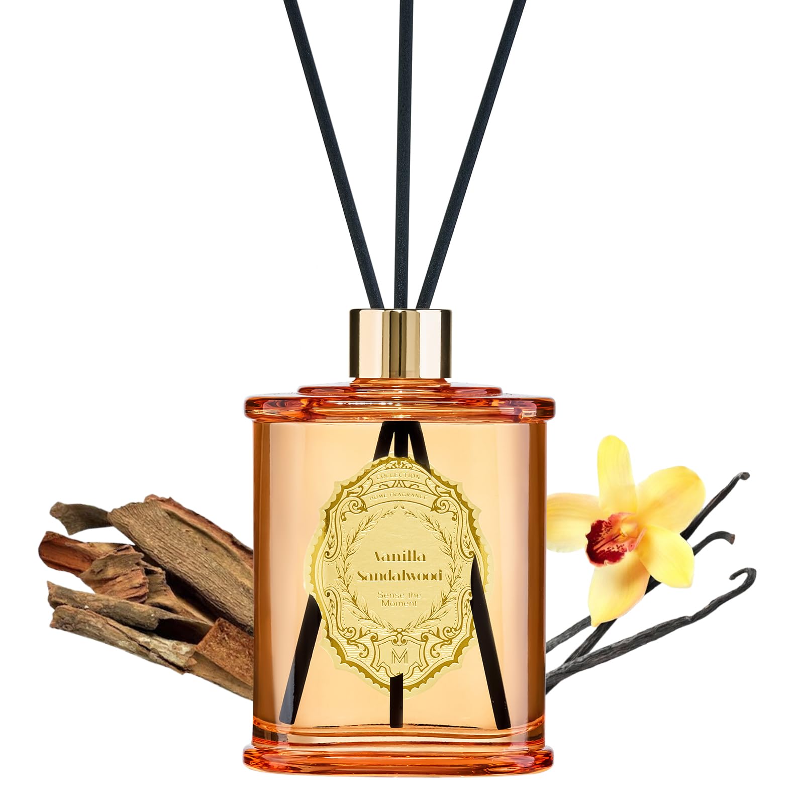 M&SENSE Raumduft Vanille Sandelholz Duft 240ml|Reed Diffuser mit 5 Duftstäbchen|Luxus Lufterfrischer für Badezimmer,Wohnung,Heimdekoration|Raumduft Stäbchen,Home Oil Diffuser