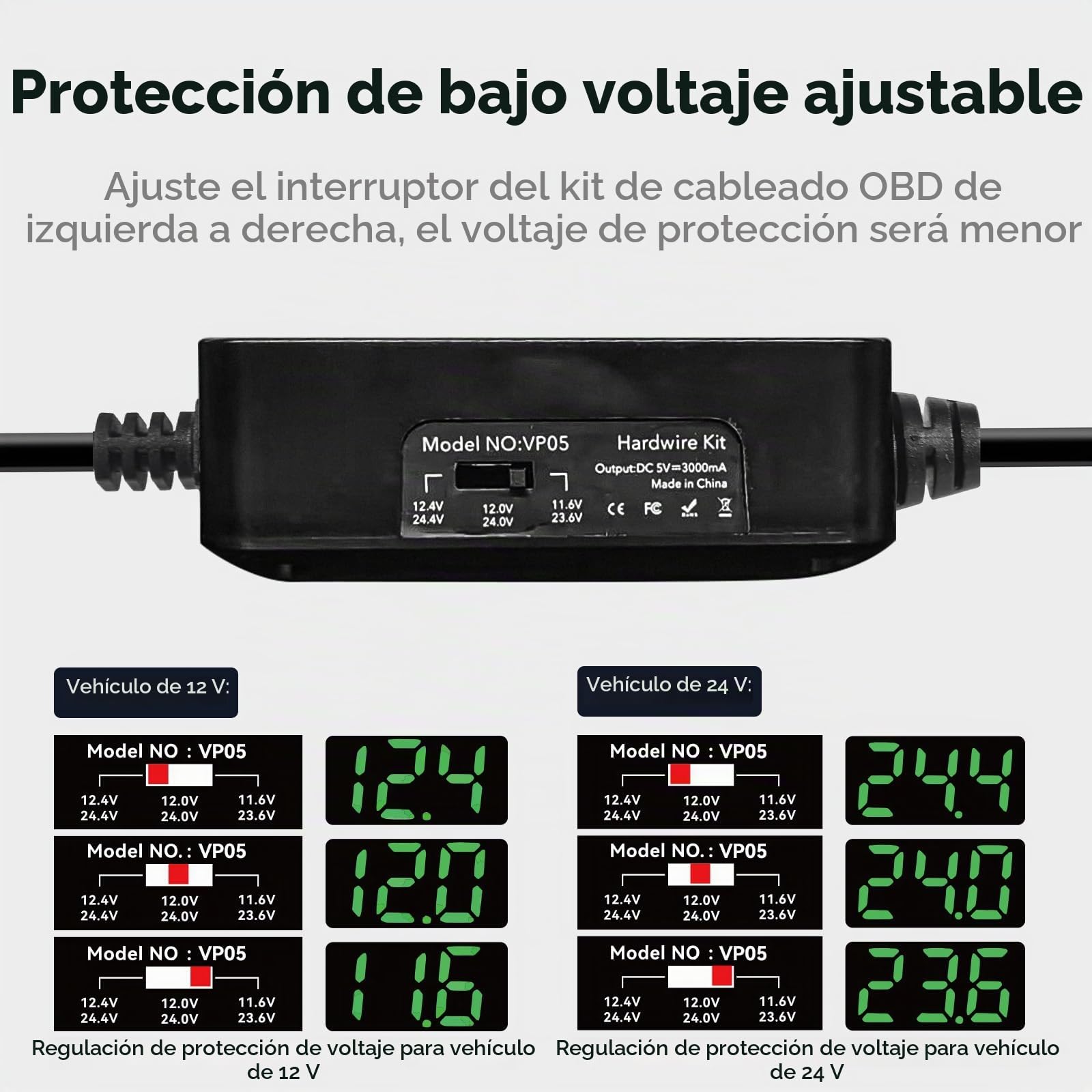 REDTIGER Dash CAM OBD Hardwire Kit con Puerto USB C,12V-24V a 5V, Protección de Bajo Voltaje para Modo de Estacionamiento 24H,Adecuado Serie Dash CAM