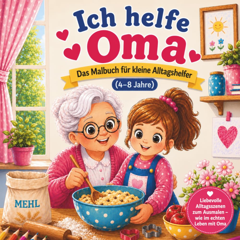 Ich helfe Oma – Das Malbuch für kleine Alltagshelfer (4–8 Jahre): Liebevolle Alltagsszenen zum Ausmalen – wie im echten Leben mit Oma | Für Kinder, die gerne helfen und mit anpacken