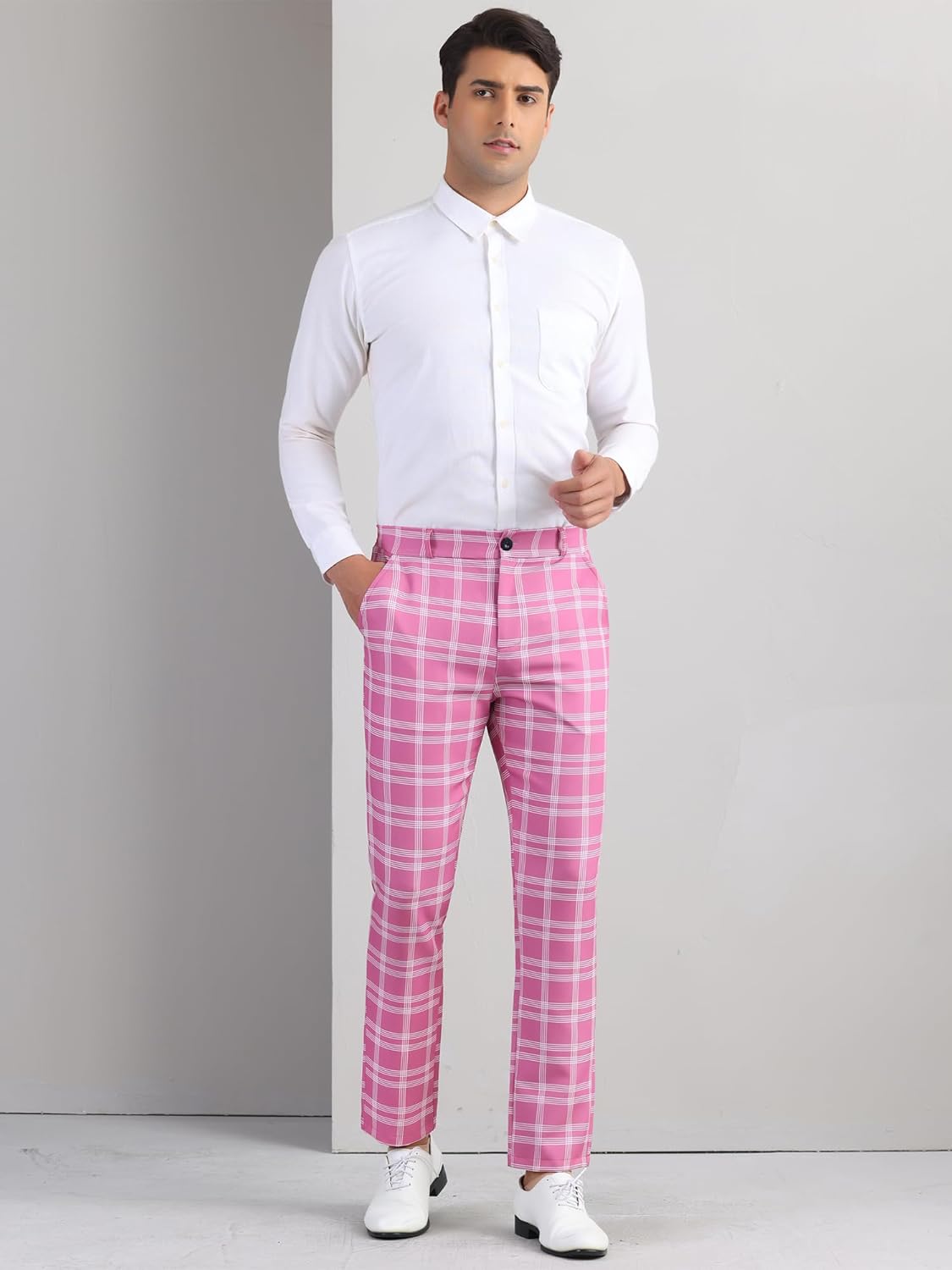 Lars Amadeus Men's Plaid Business Pants Regular Fit Formal Prom Checked Trousers - Image 3