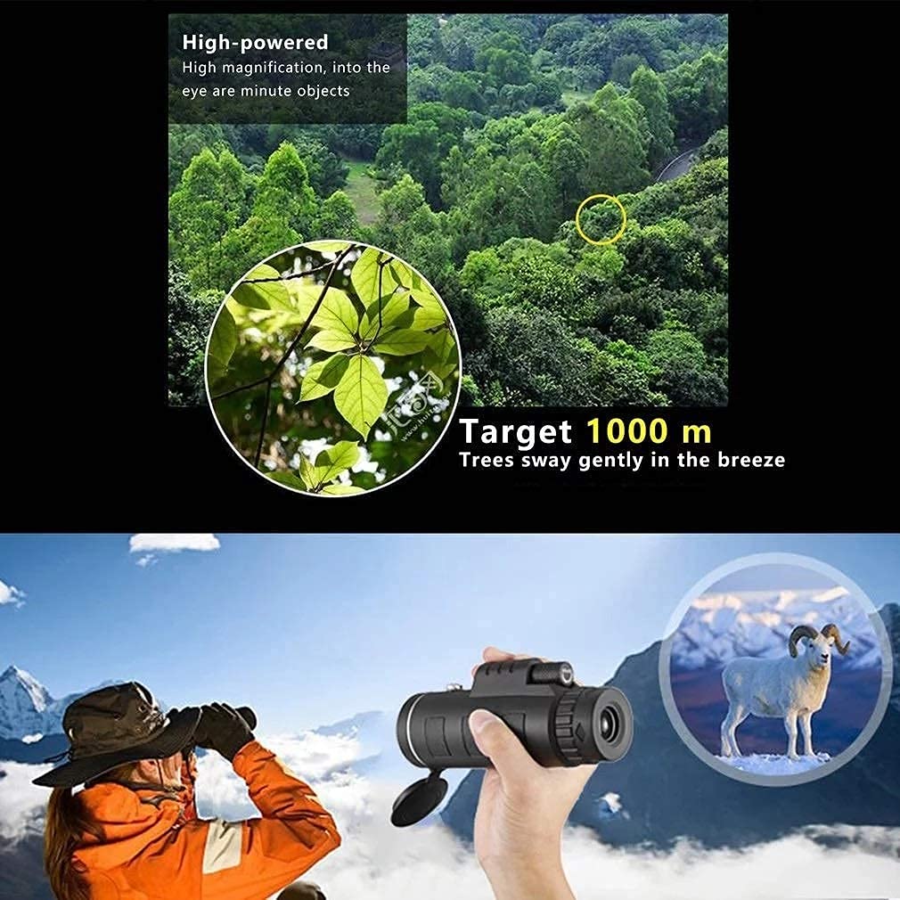 Obiektyw do telefonu Zoom 40X60 do smartfona Monokularowy teleskop z lunetą Kamera Camping Piesze wycieczki z kompasem Klips do telefonu Statyw HD Higp Power Suit do uprawiania turystyki pieszej