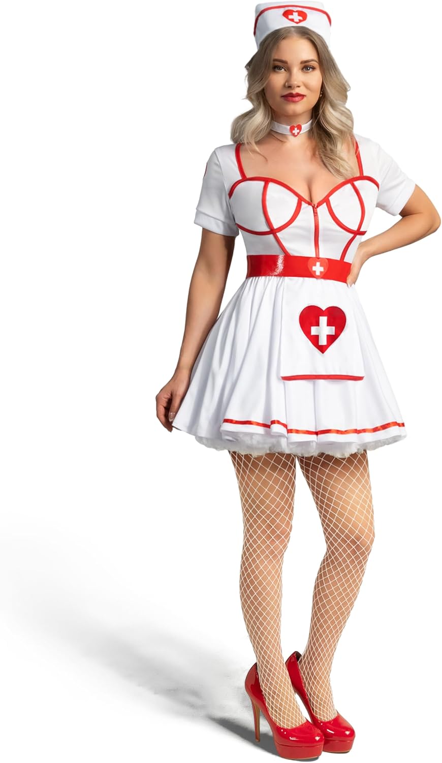 Spooktacular Creations Halloween Nurse Costume, White Nurse Costume Woman Heartbreaker Dress Set for Halloween Cosplay Party