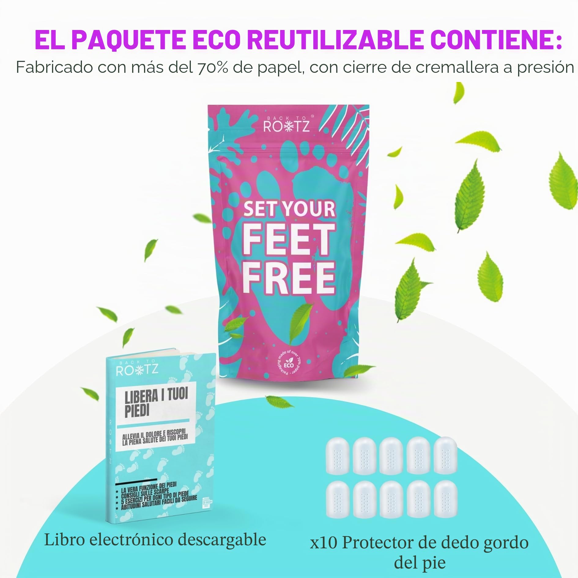 ROOTZ® | 10 Protectores para el Dedo Gordo del Pie | Funda de Gel para Alivio de Juanetes, Ampollas y Uñas Encarnadas | Dedales de Silicona Transpirables